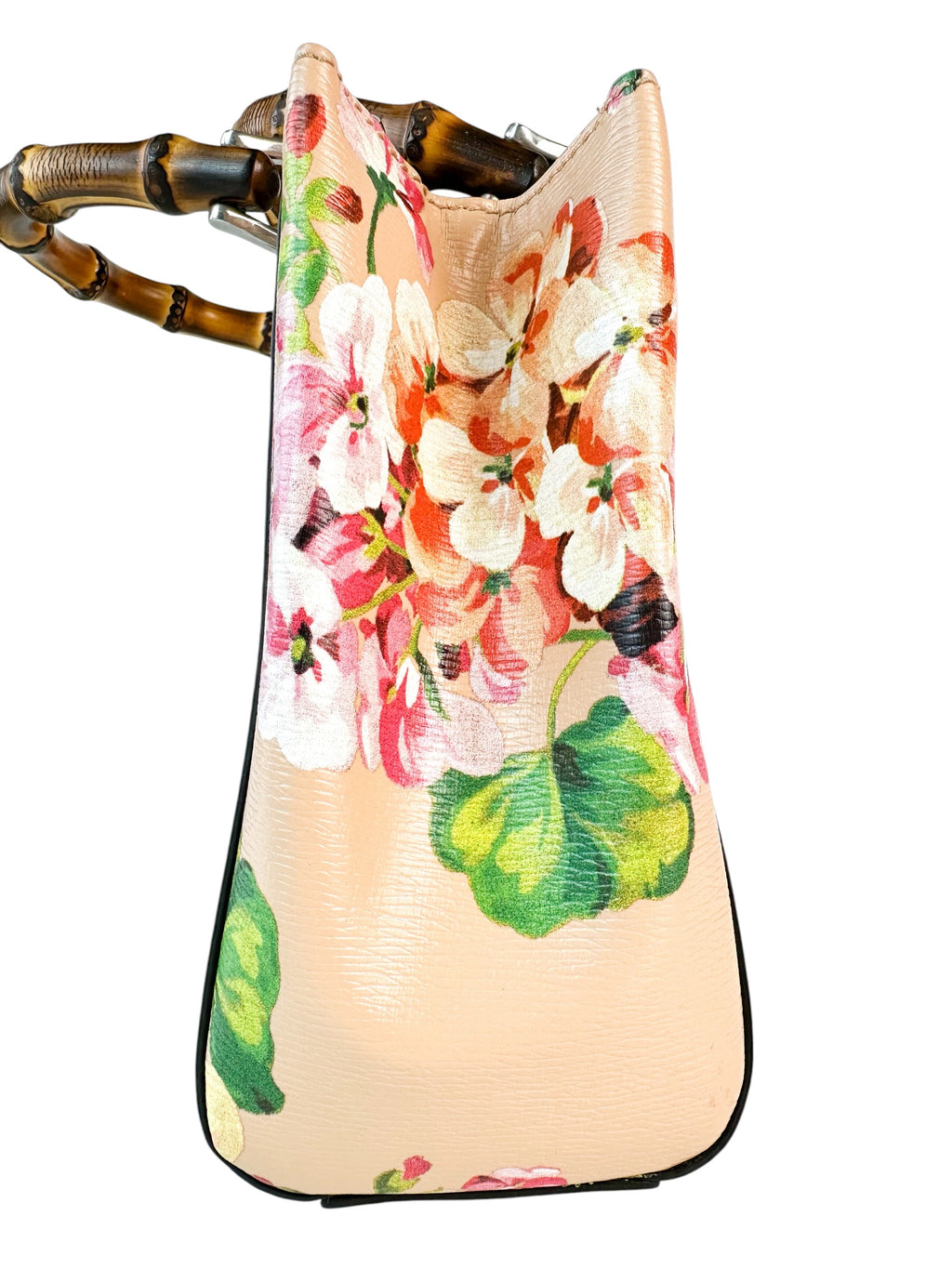 Gucci Floral Leather Bamboo Top Handle Bag