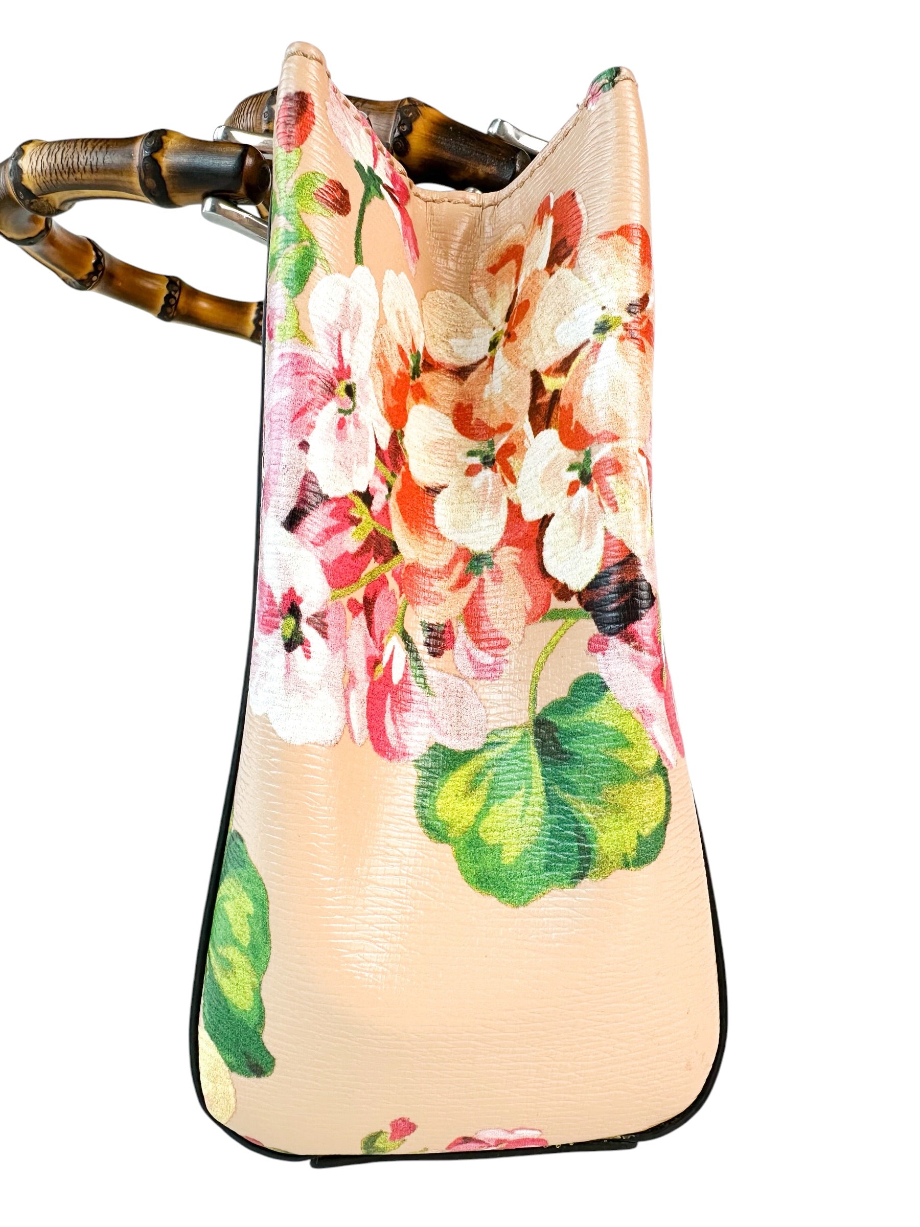 Gucci Floral Leather Bamboo Top Handle Bag