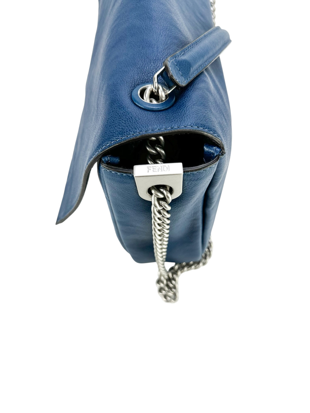 Fendi Blue Calfskin Chain Baguette Large Runway Piece
