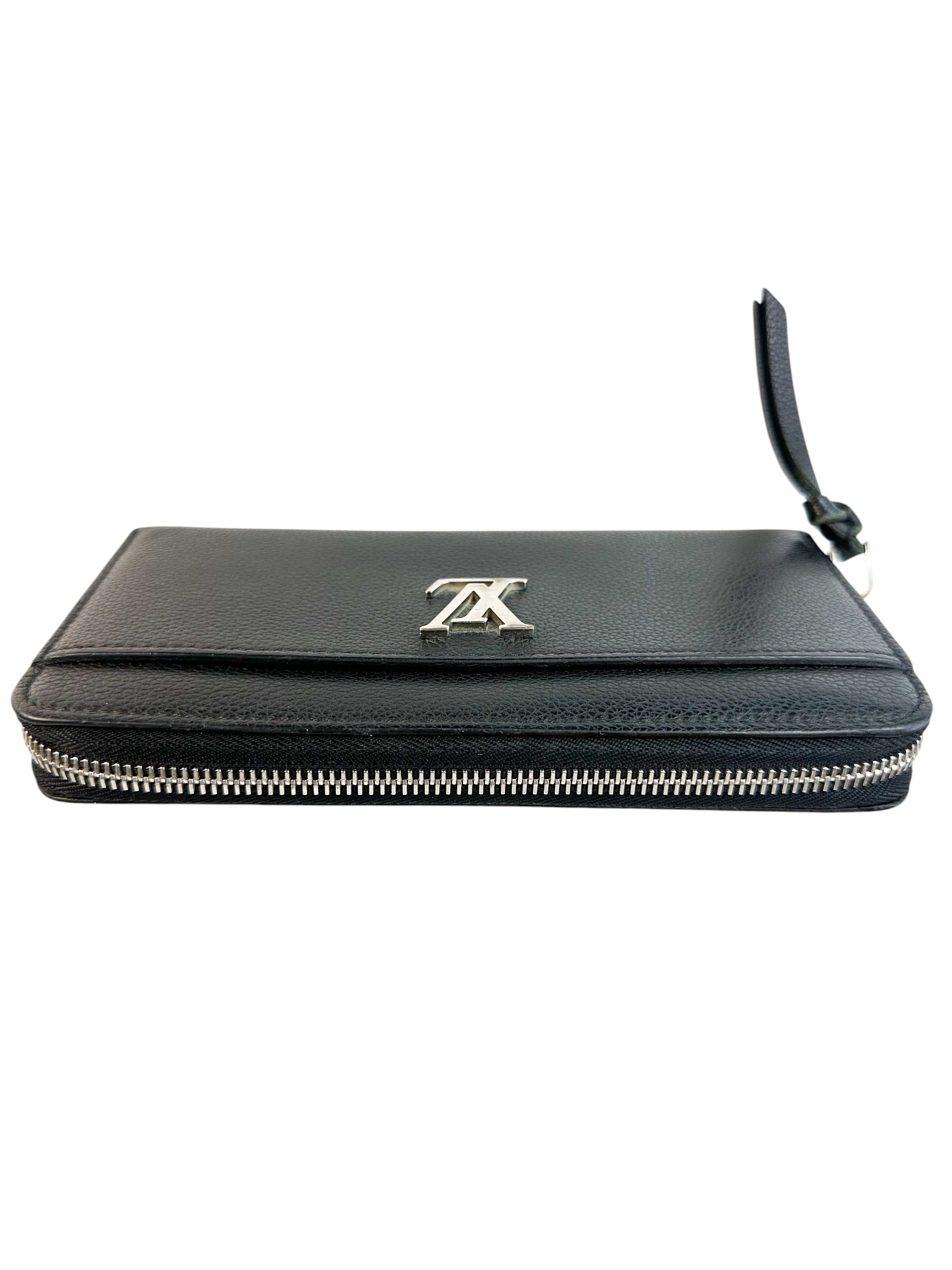 Louis Vuitton Black Pebbled Leather Lock Me Long Wallet