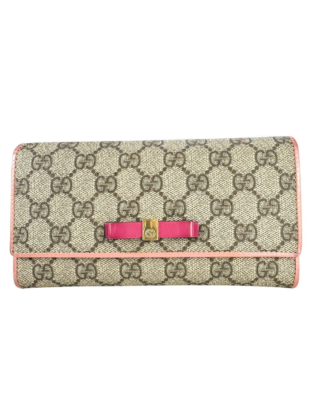 Gucci Beige GG Supreme Coated Canvas Long Bow Wallet Full Set