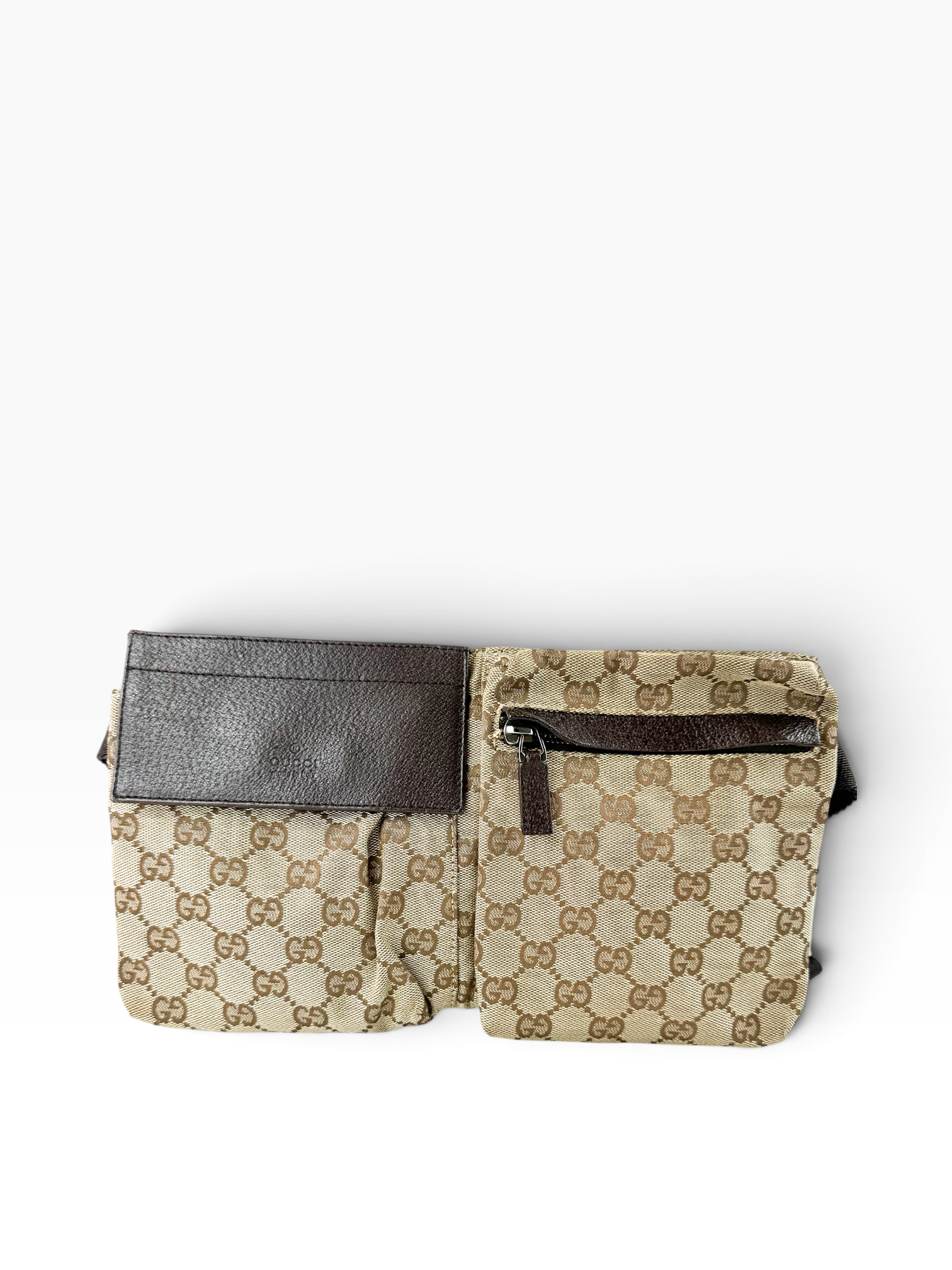 Gucci Beige Canvas GG Double Belt Bag