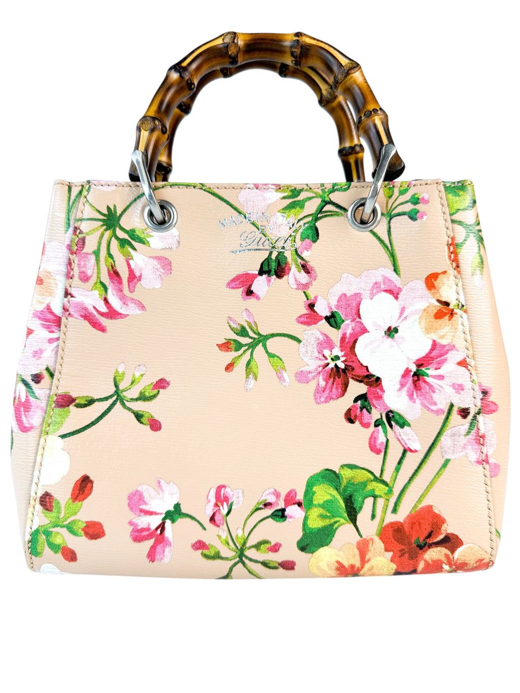 Gucci Floral Leather Bamboo Top Handle Bag