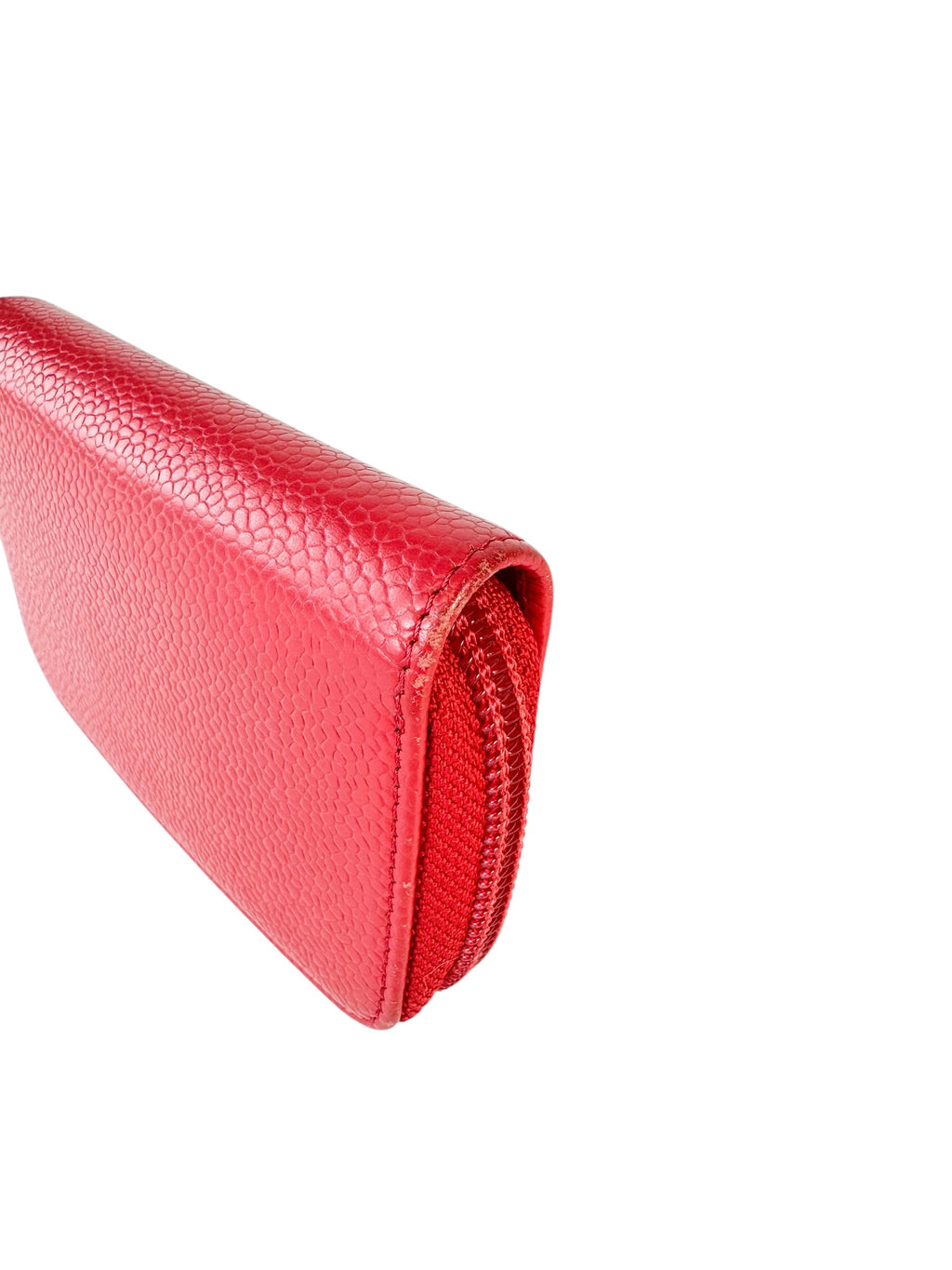 Chanel Red Caviar Leather Compact Wallet Card Case