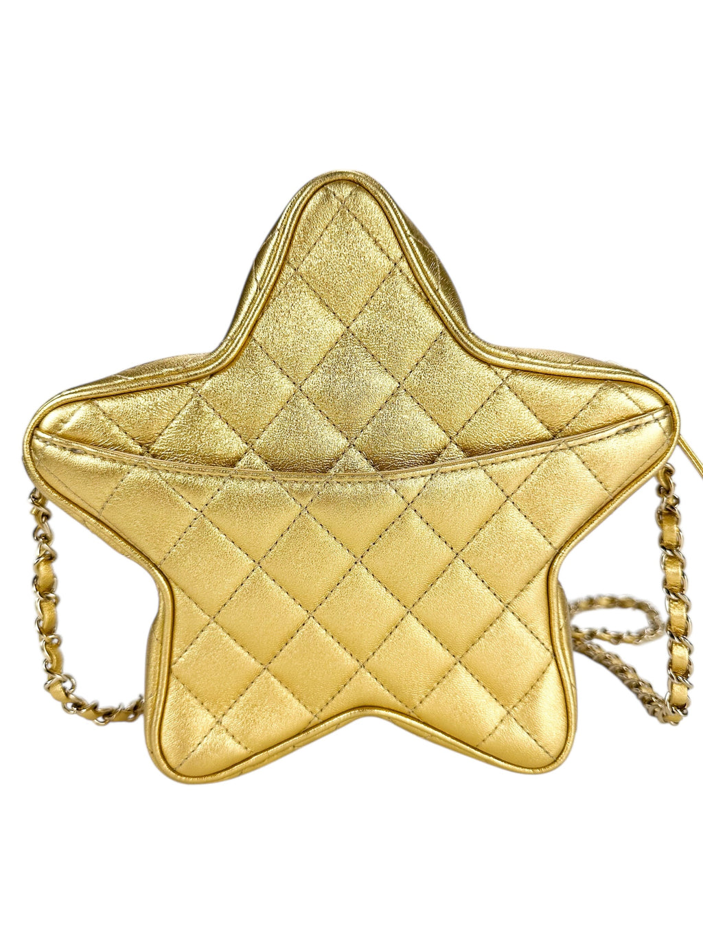 Chanel Gold Metallic Quilted Lambskin Walk Of Fame Star Bag Full Set
