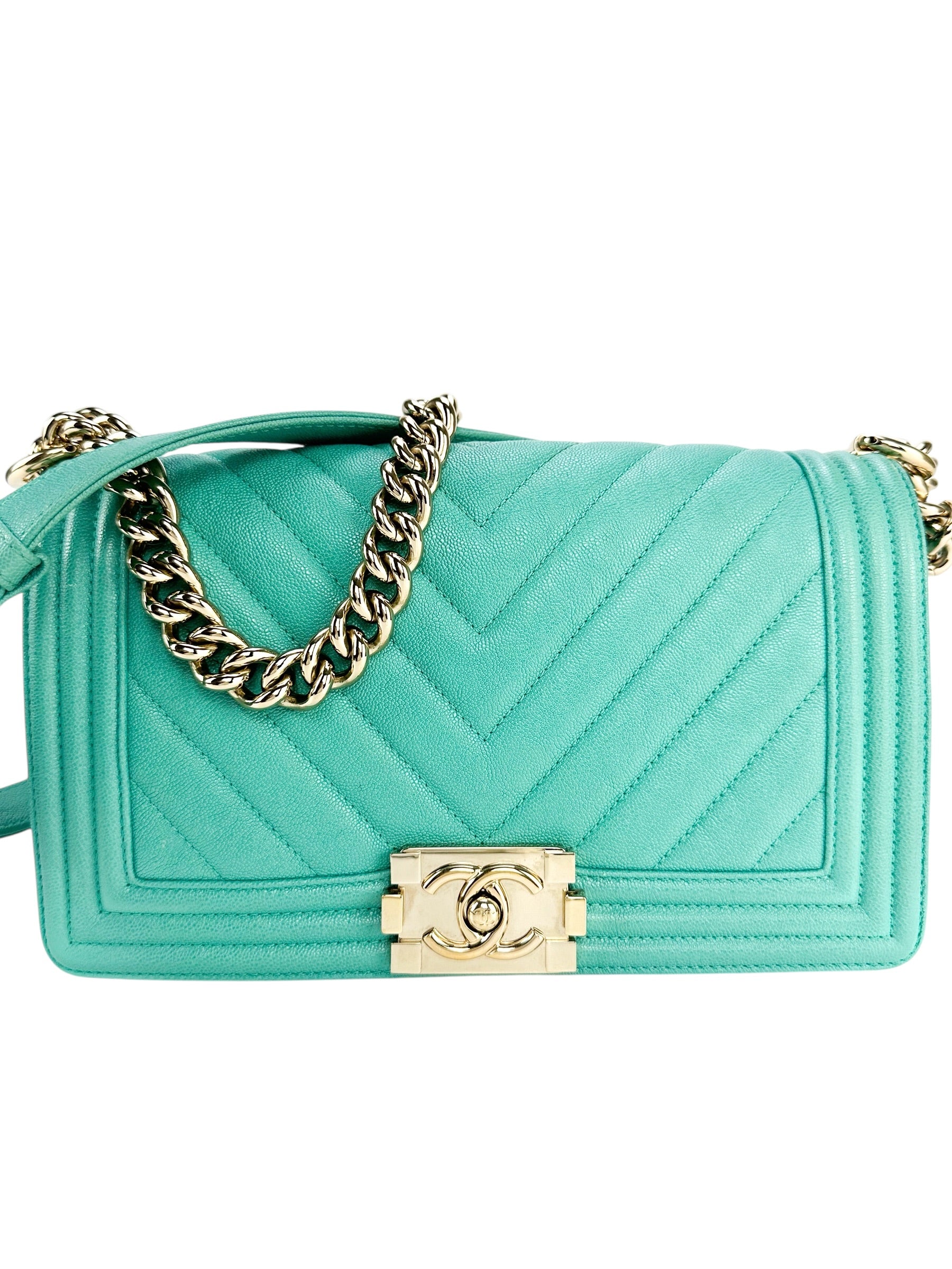 Chanel Turquoise Caviar Leather Le Boy Bag Medium