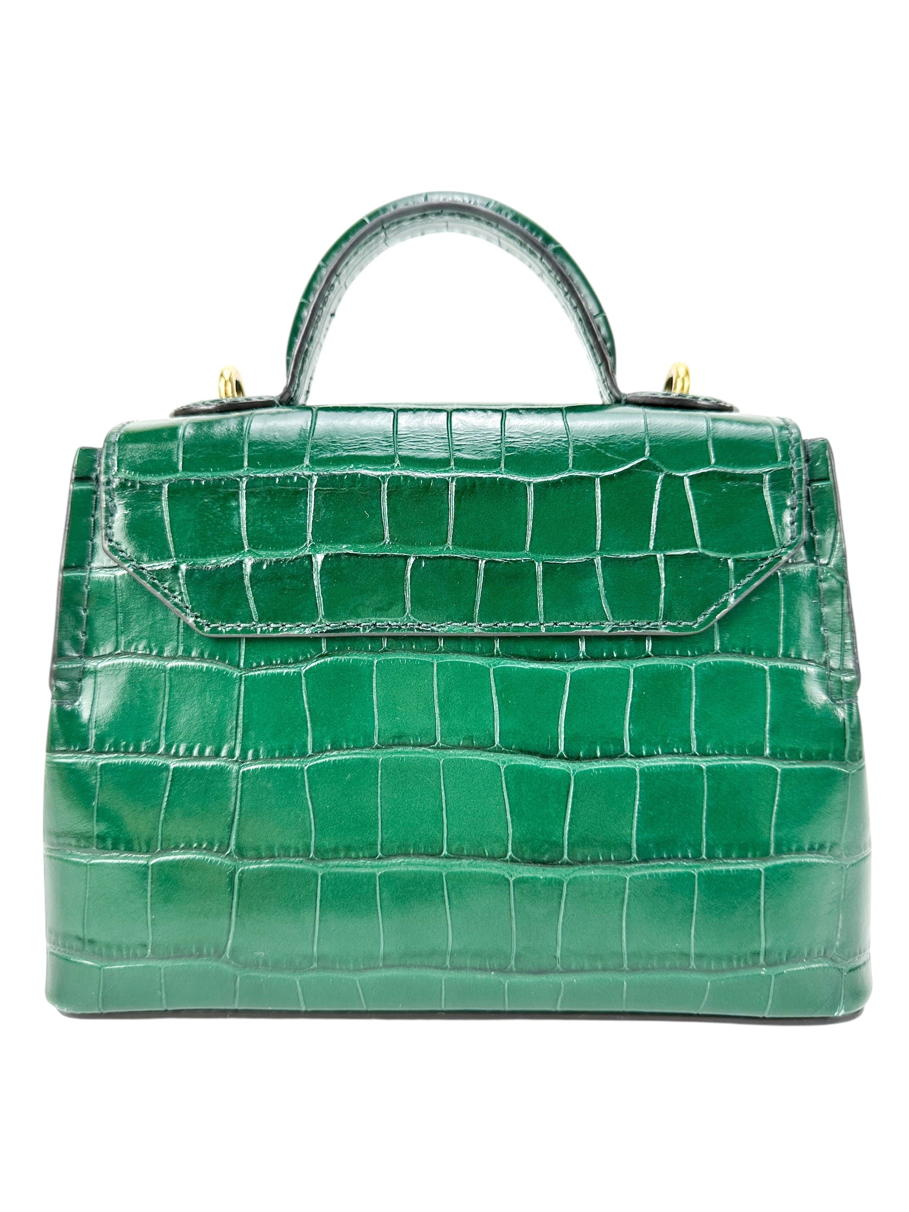 Mulberry Green Croc Embossed Leather Seaton Top Handle Bag