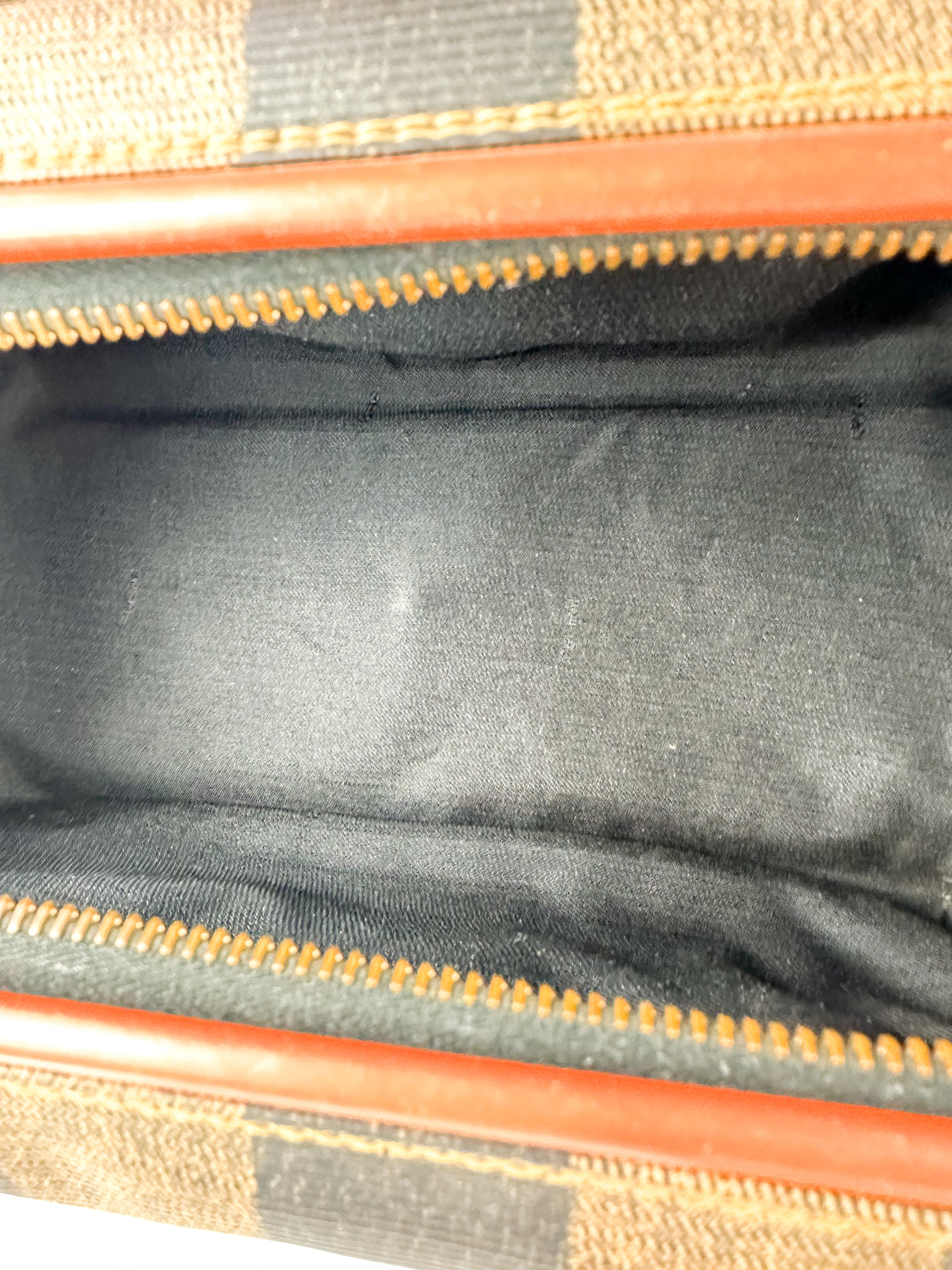Fendi Brown and Black Canvas Pequin Boston Bag