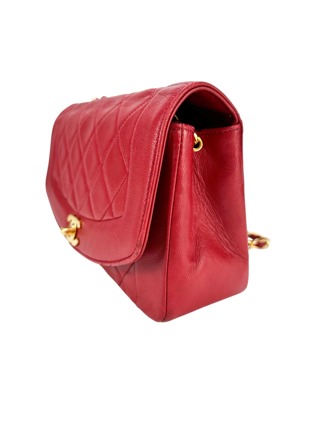 Chanel Red Lambskin Diana Shoulder Bag