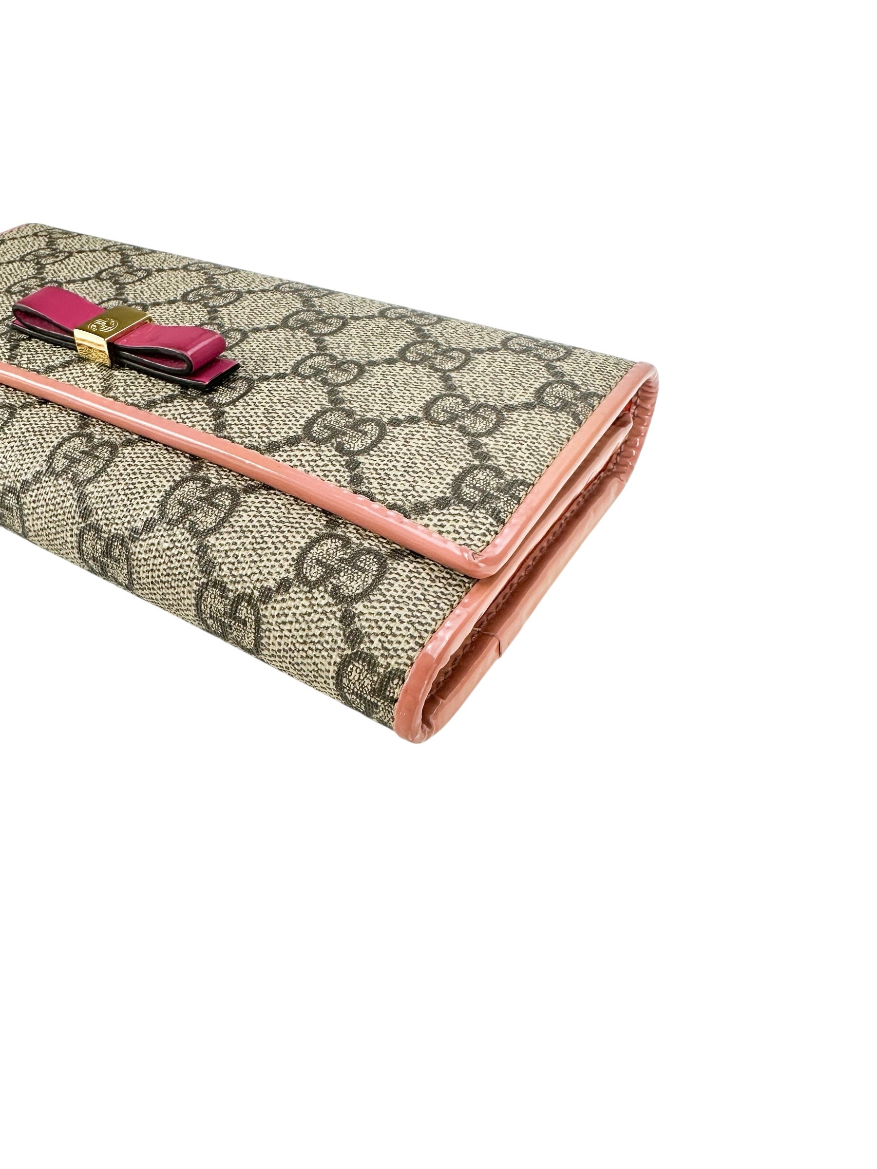 Gucci Beige GG Supreme Coated Canvas Long Bow Wallet Full Set