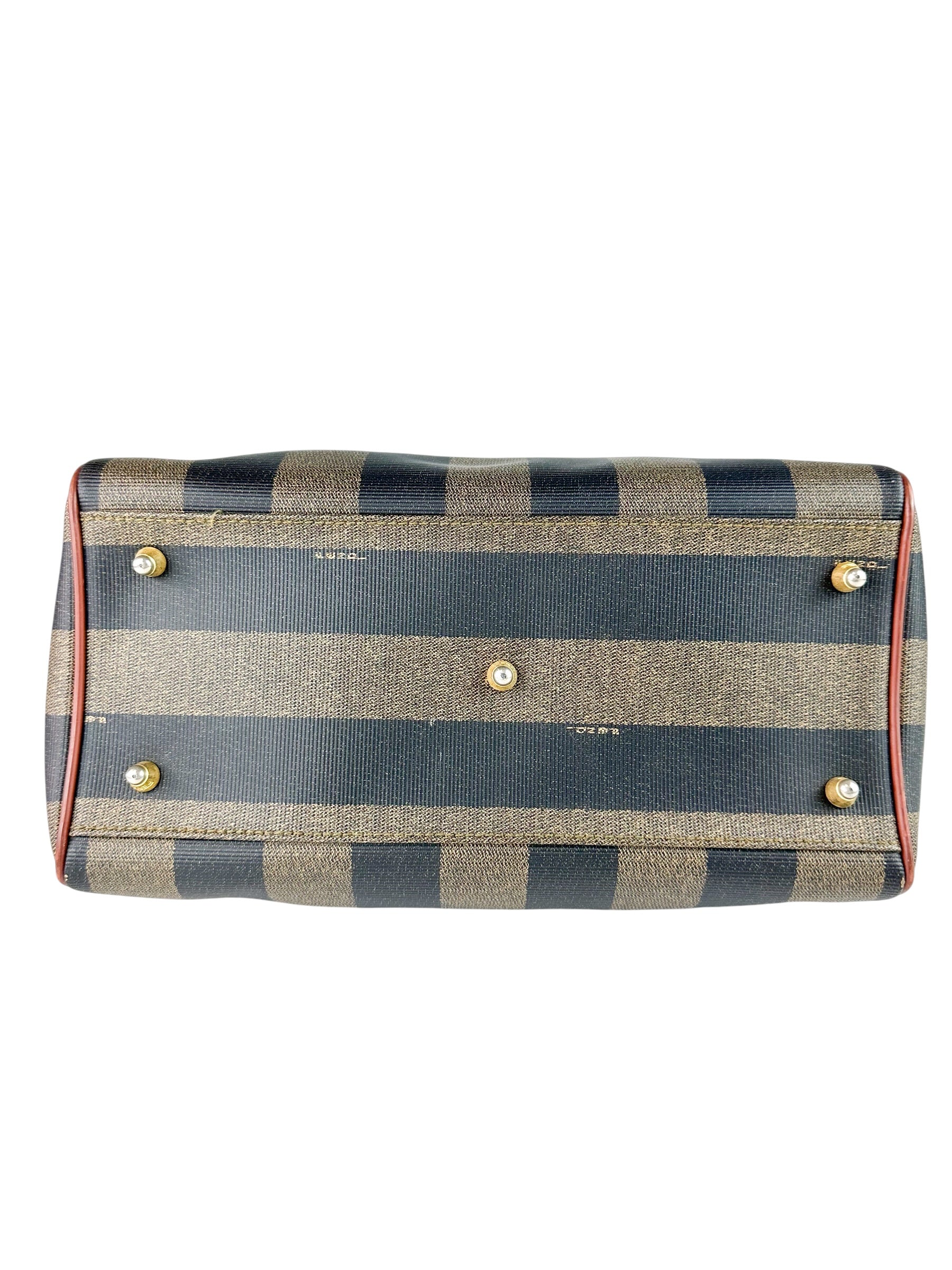 Fendi Brown and Black Canvas Pequin Boston Bag