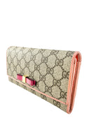 Gucci Beige GG Supreme Coated Canvas Long Bow Wallet Full Set