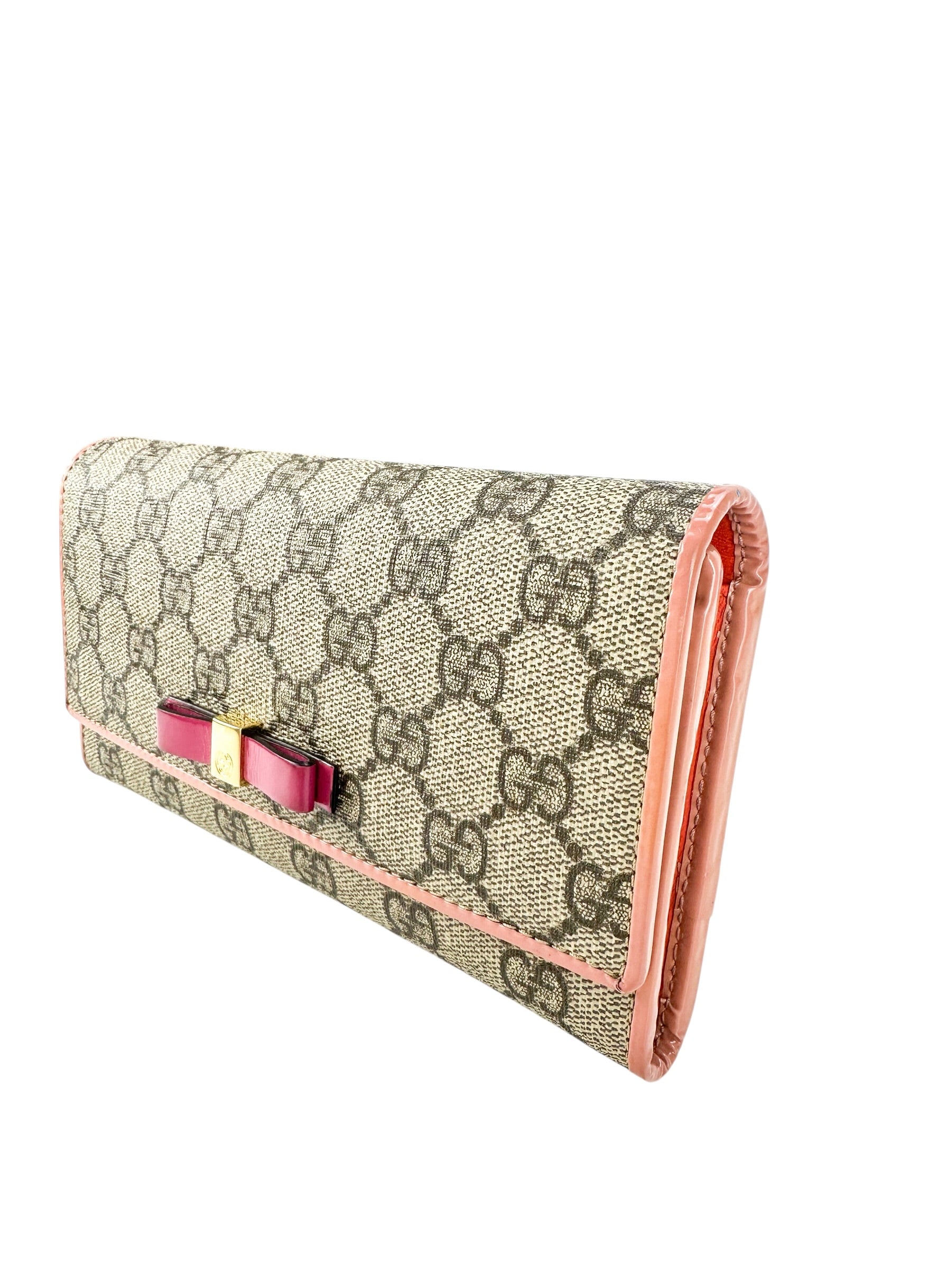 Gucci Beige GG Supreme Coated Canvas Long Bow Wallet Full Set