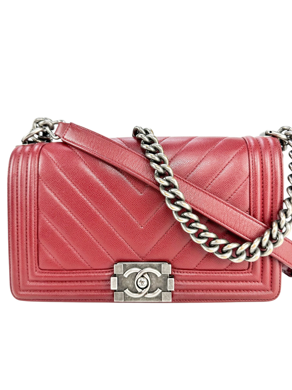 Chanel Red Caviar Boy Bag Medium