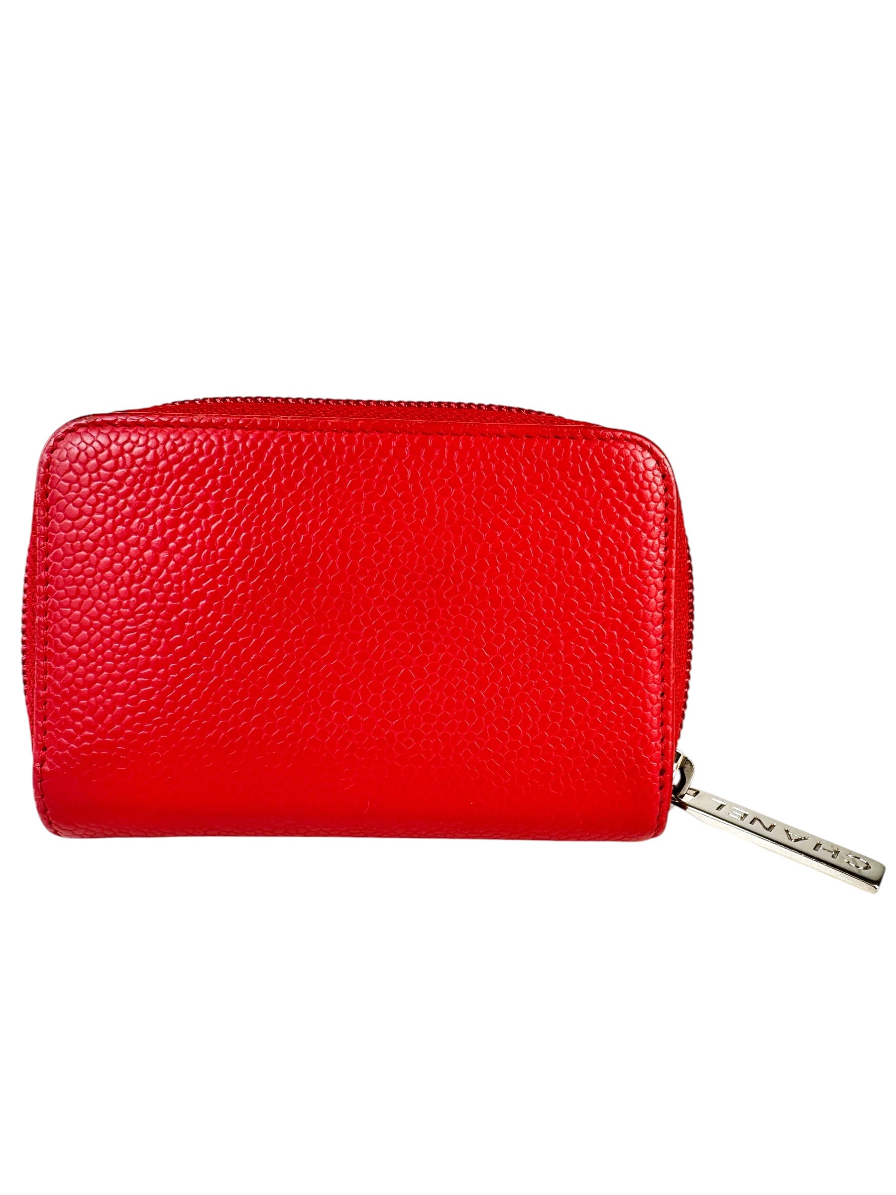 Chanel Red Caviar Leather Compact Wallet Card Case