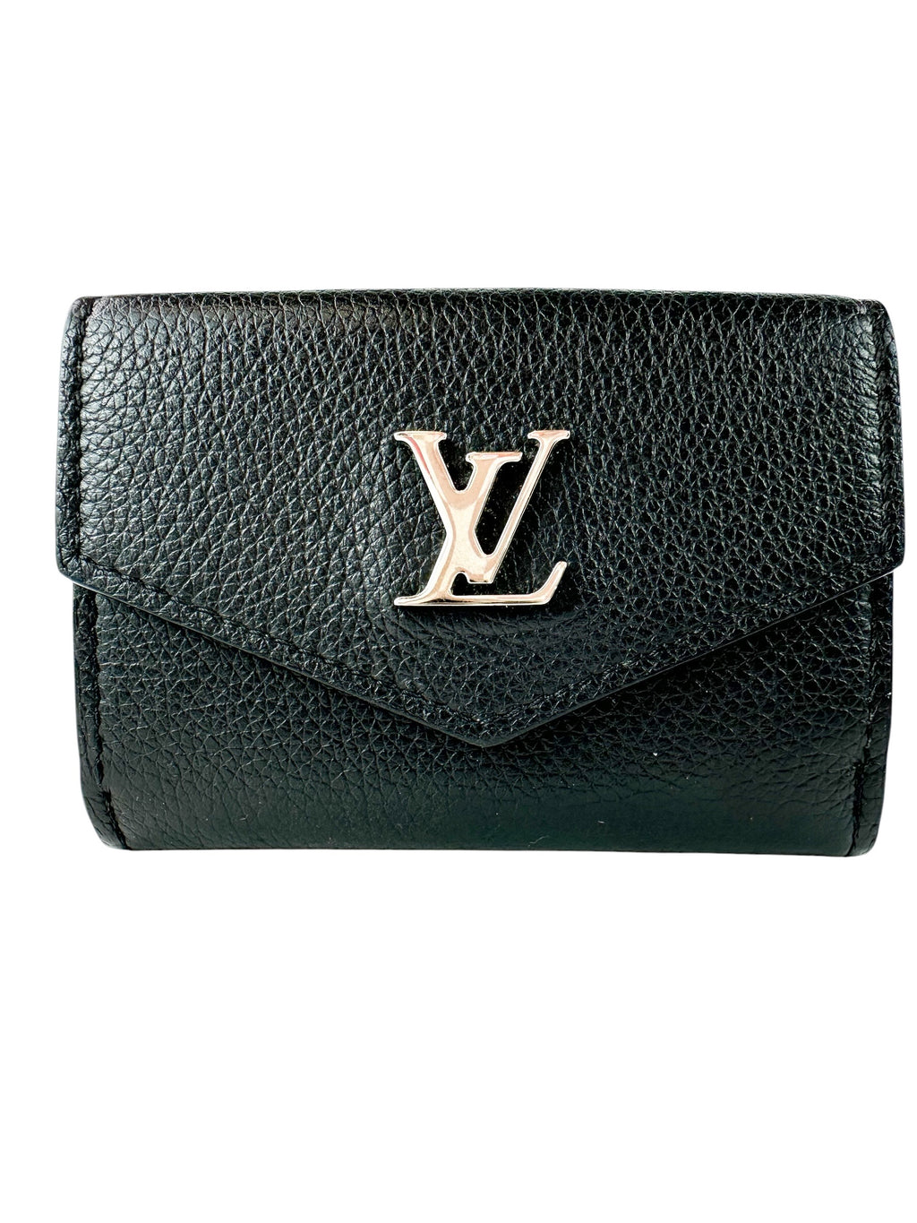 Louis Vuitton Black Pebbled Leather Portefeuille Compact Wallet