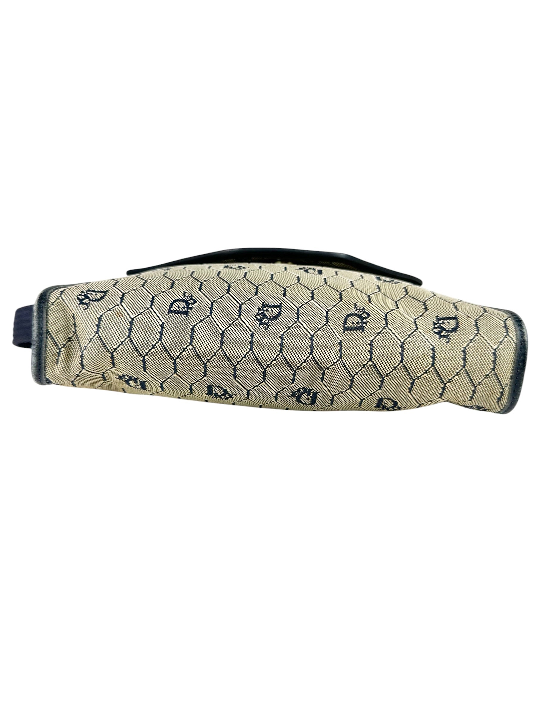 Dior Beige Navy Blue Honeycomb Canvas Shoulder Bag