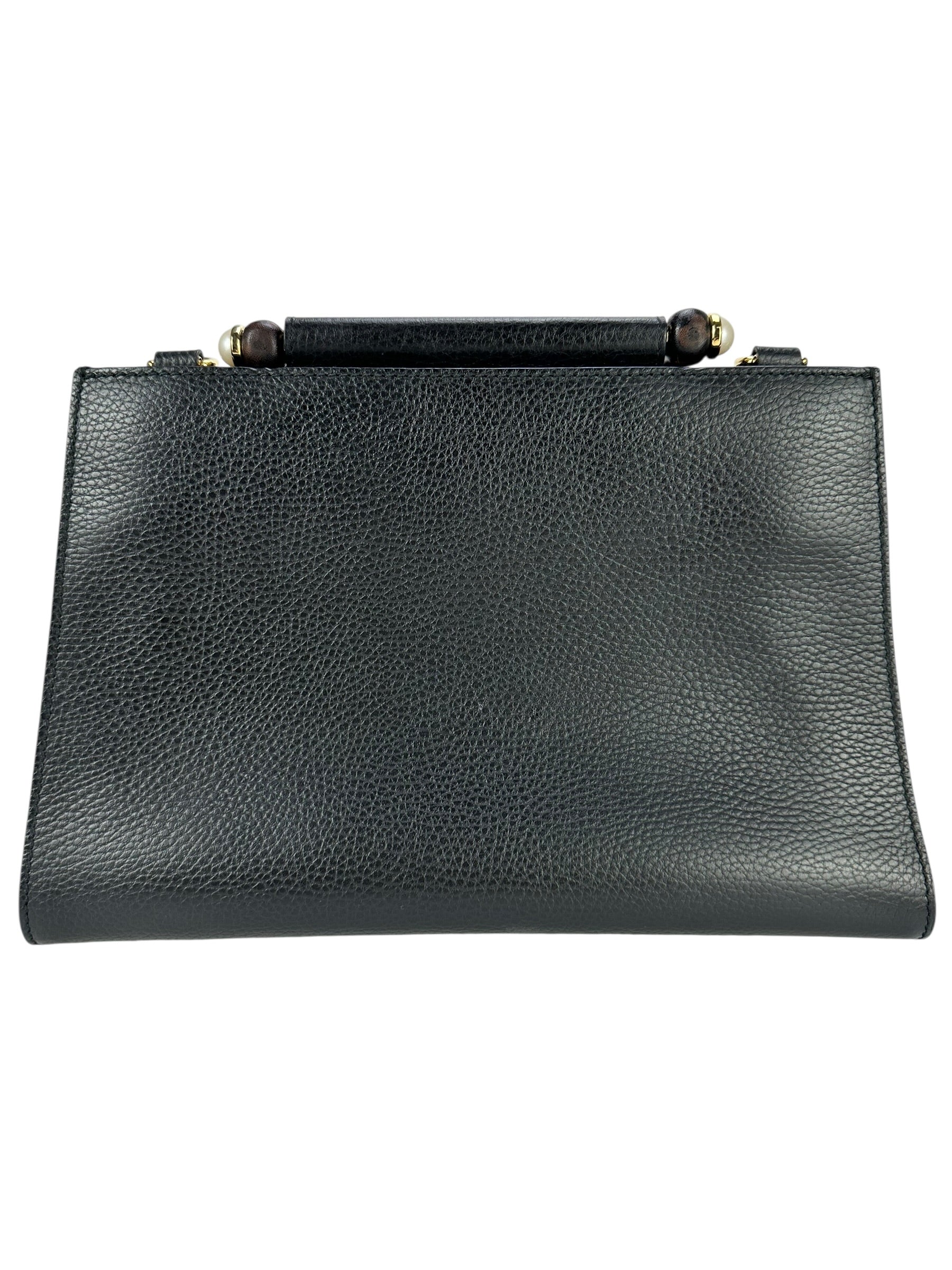 Gucci Black Pebbled Leather Nymphea Top Handle Bag