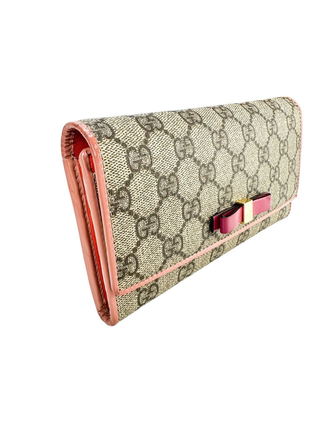 Gucci Beige GG Supreme Coated Canvas Long Bow Wallet Full Set