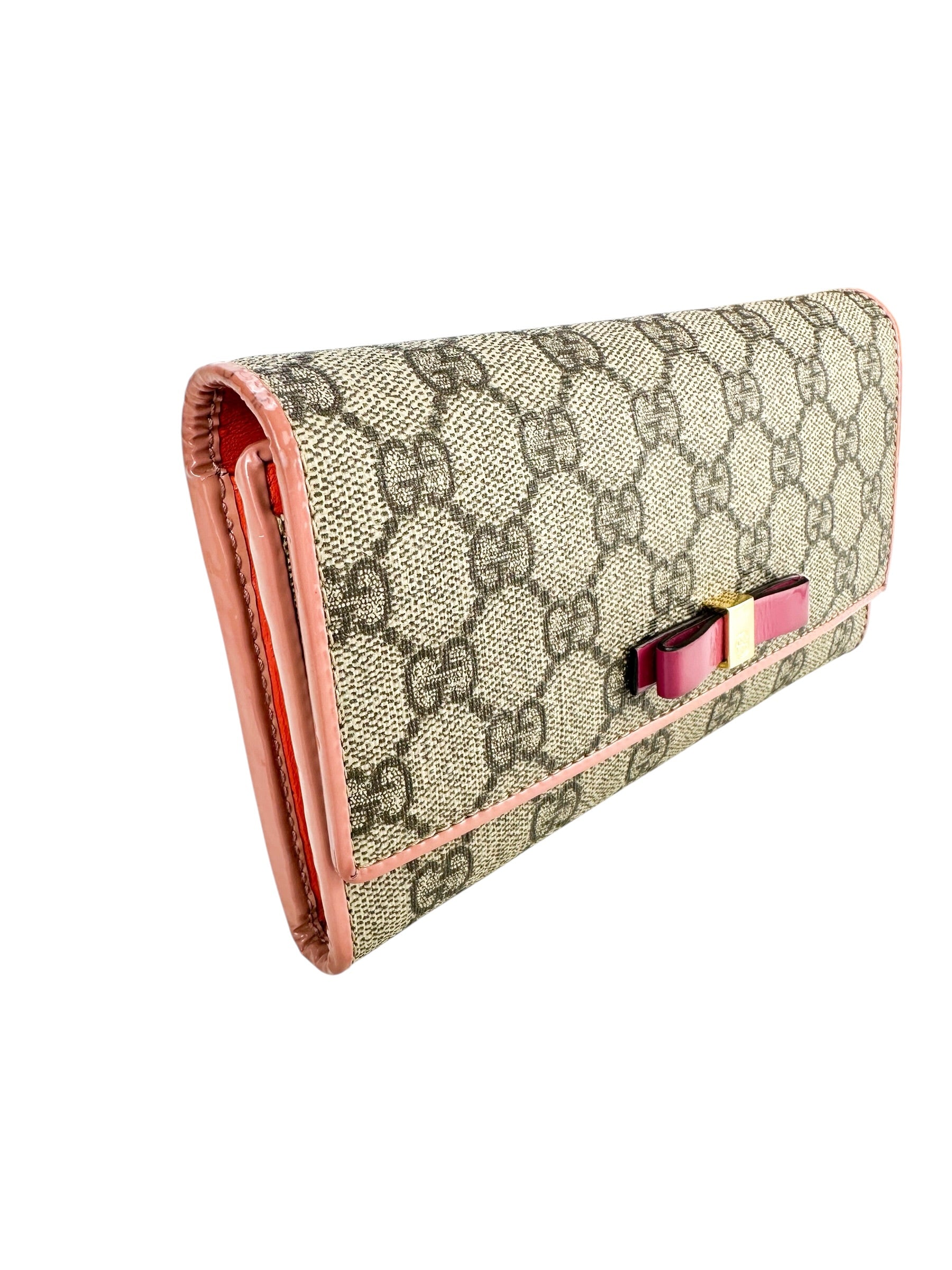 Gucci Beige GG Supreme Coated Canvas Long Bow Wallet Full Set