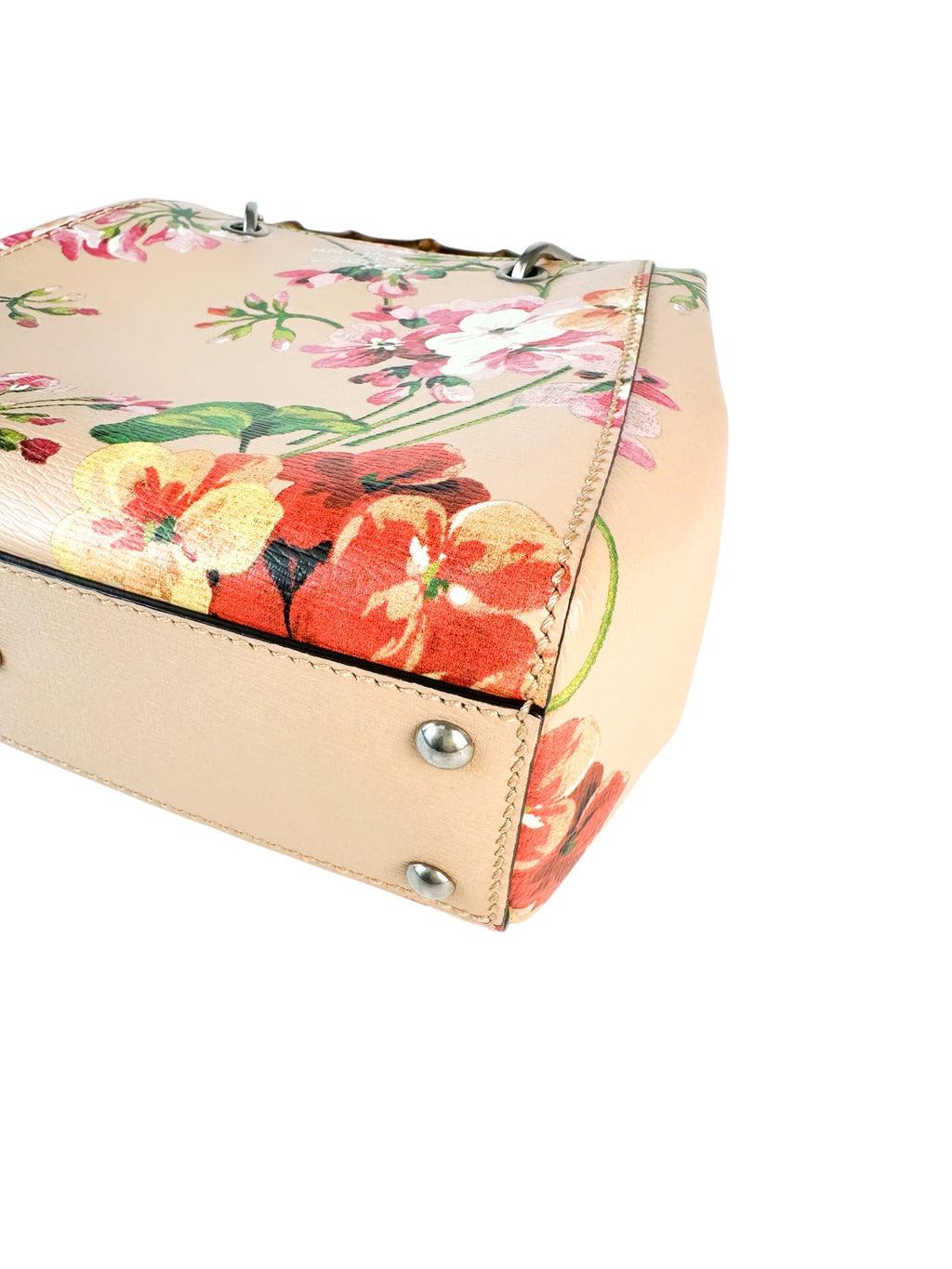 Gucci Floral Leather Bamboo Top Handle Bag