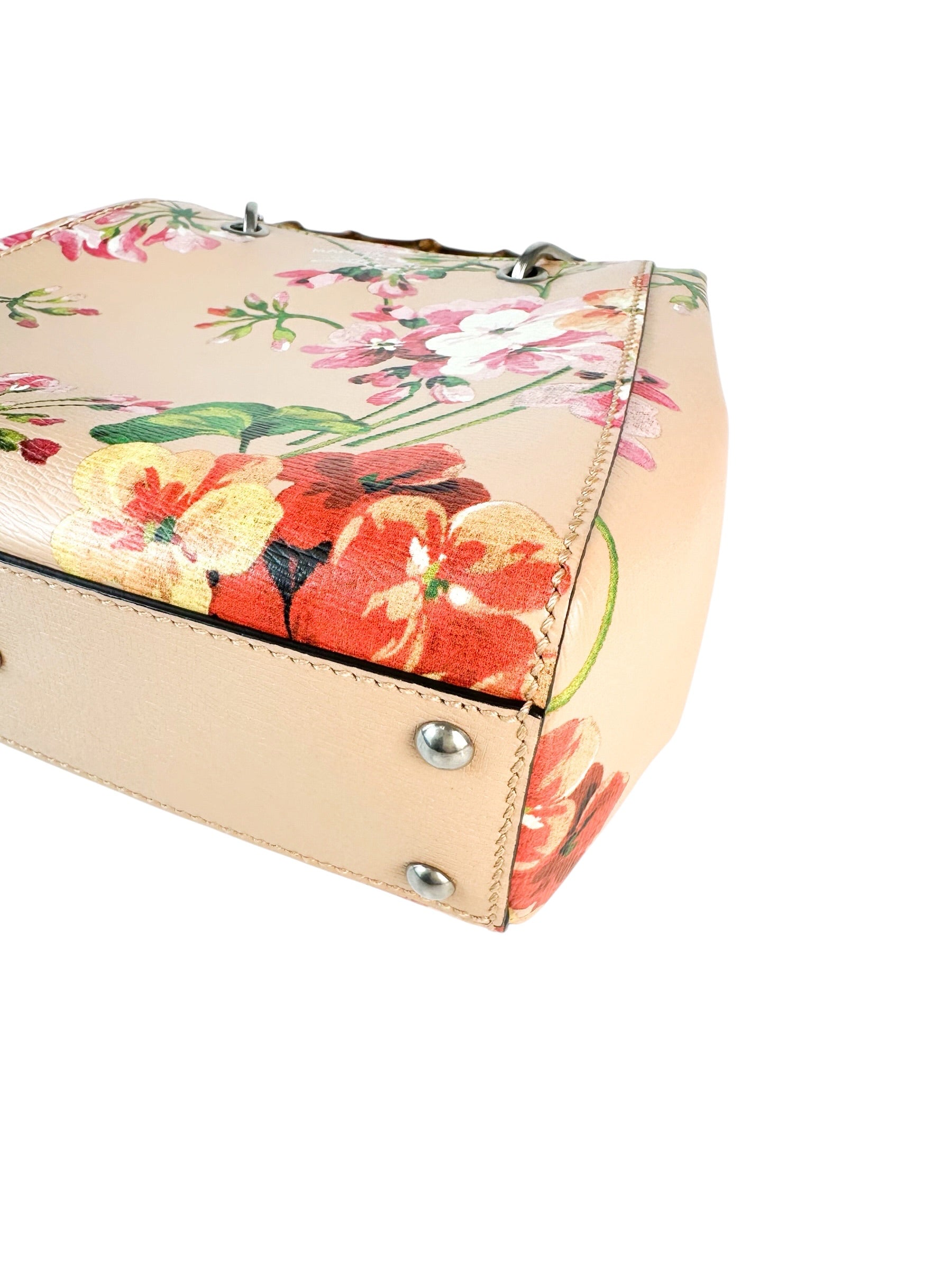 Gucci Floral Leather Bamboo Top Handle Bag