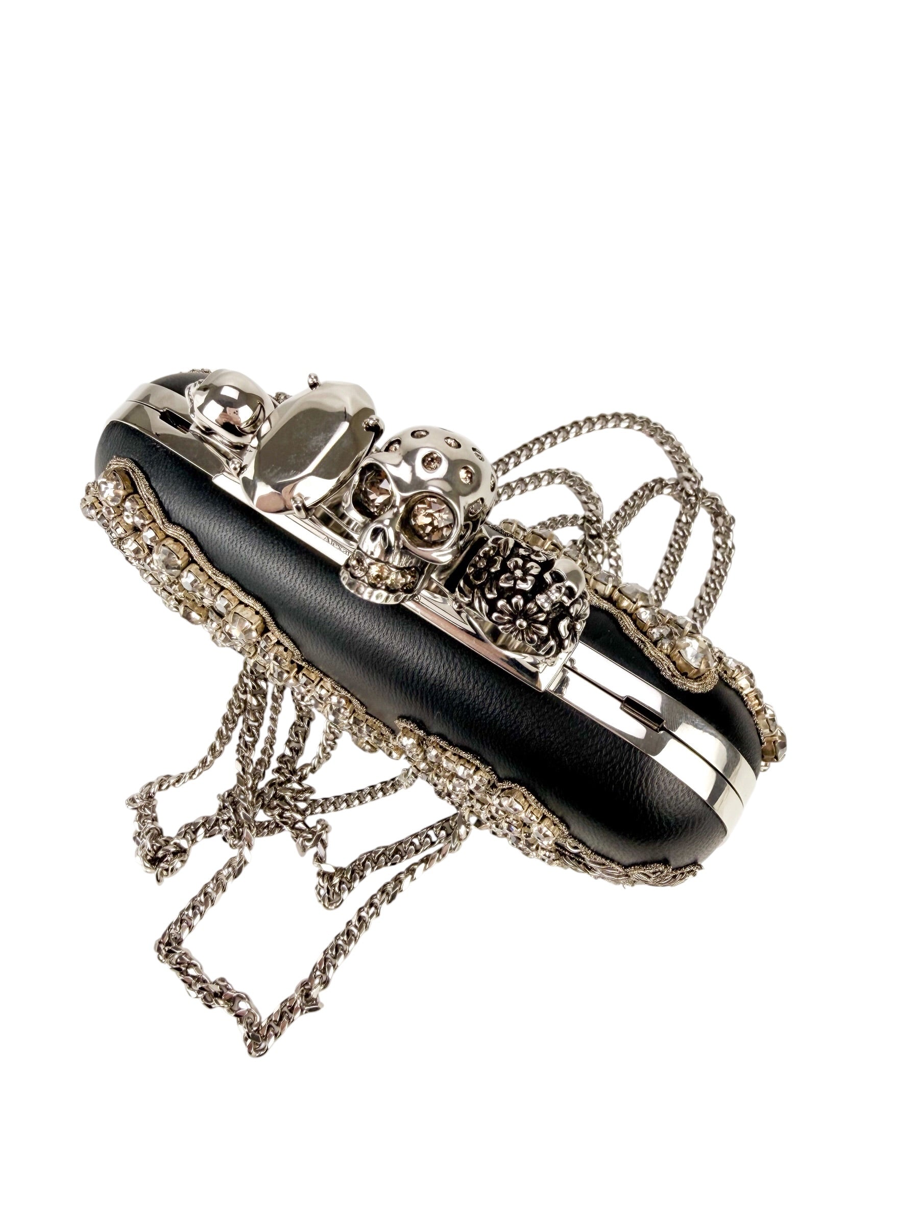Alexander McQueen Black Leather Crystal Embellished Knuckleduster Clutch