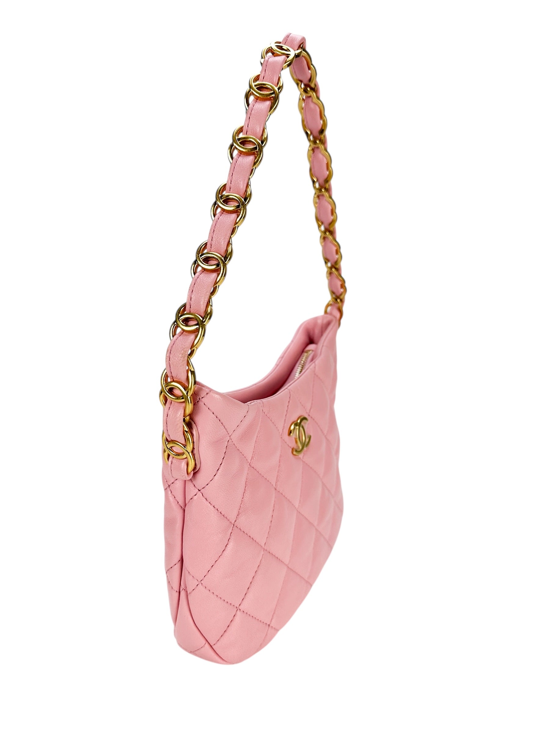 Chanel Pink Quilted Lambskin Hobo Bag