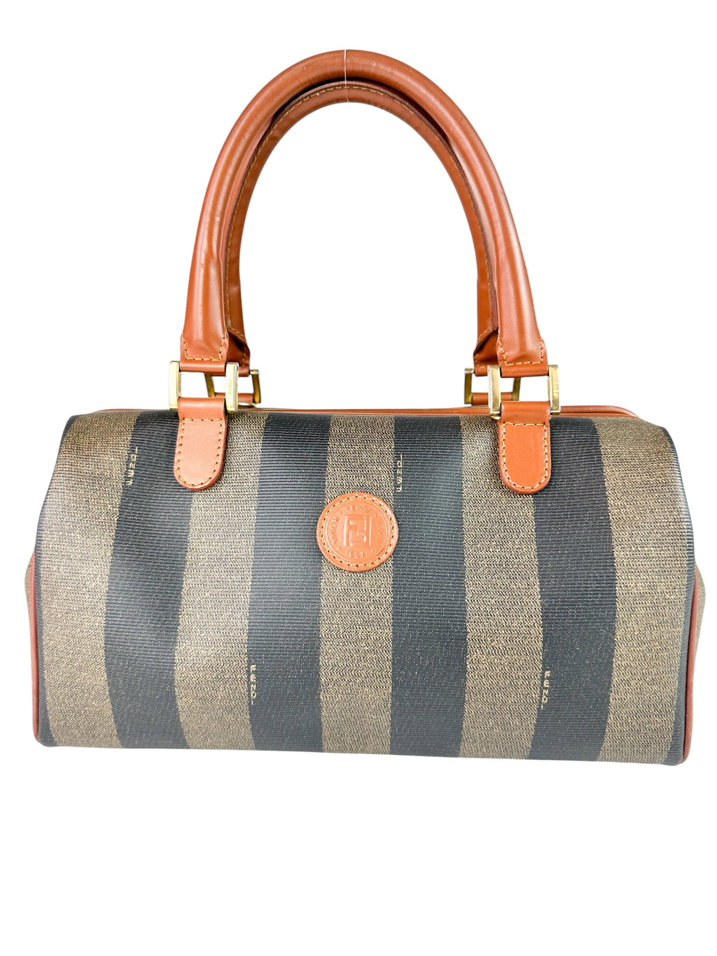Fendi Brown and Black Canvas Pequin Boston Bag