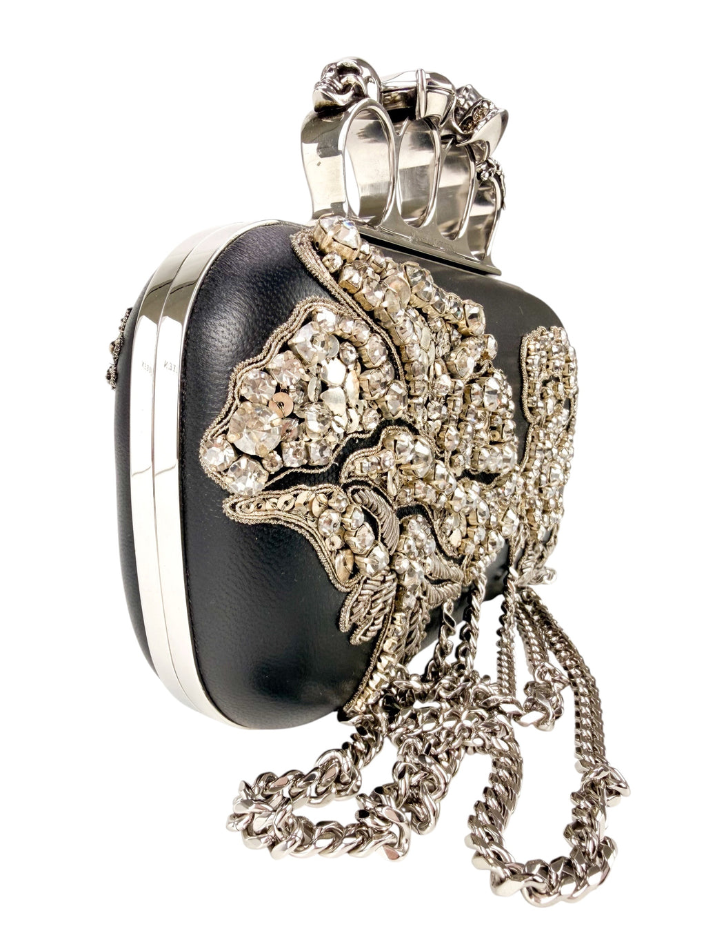 Alexander McQueen Black Leather Crystal Embellished Knuckleduster Clutch