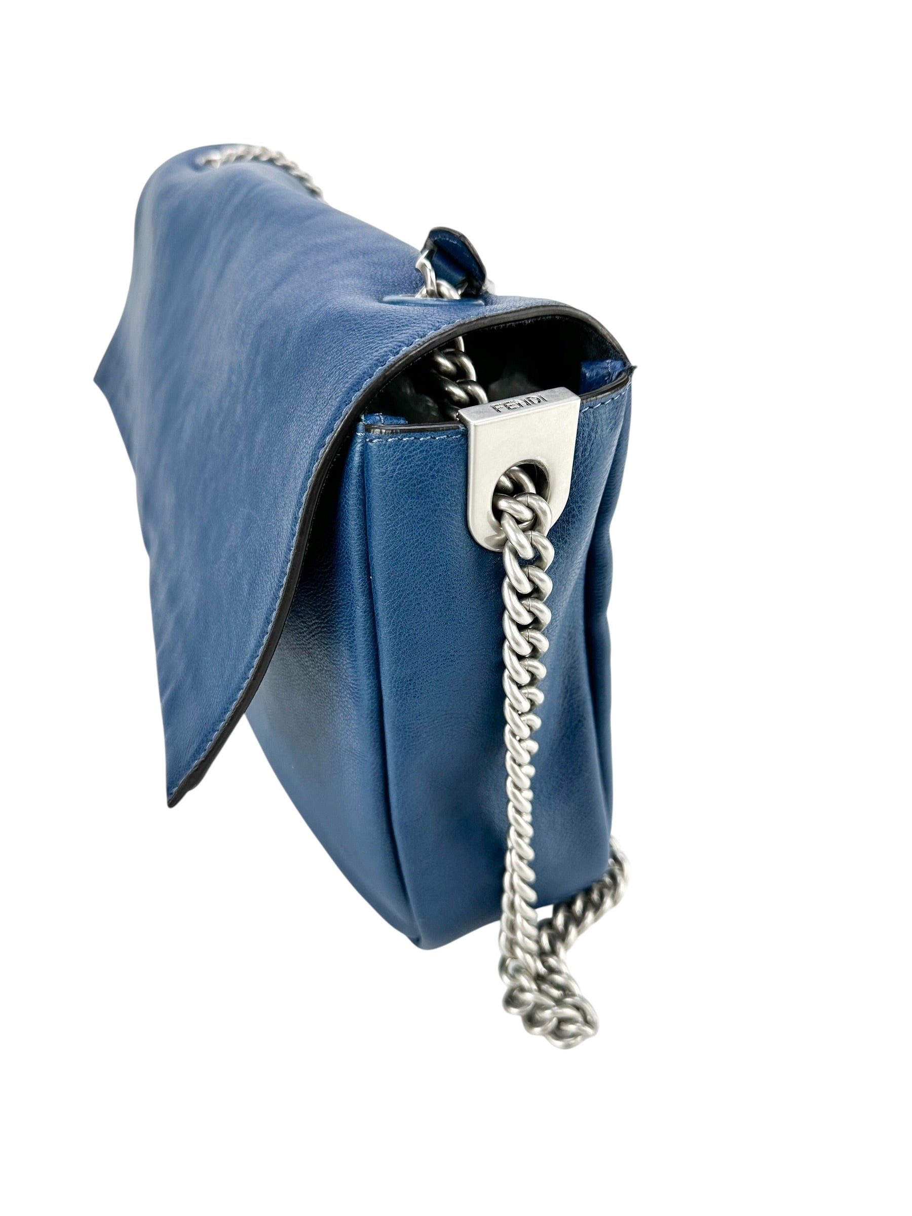 Fendi Blue Calfskin Chain Baguette Large Runway Piece