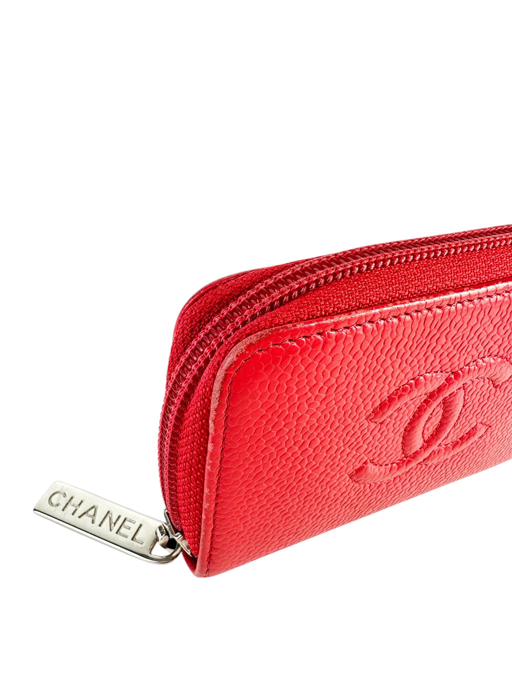 Chanel Red Caviar Leather Compact Wallet Card Case