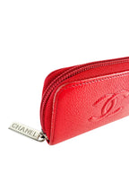Chanel Red Caviar Leather Compact Wallet Card Case