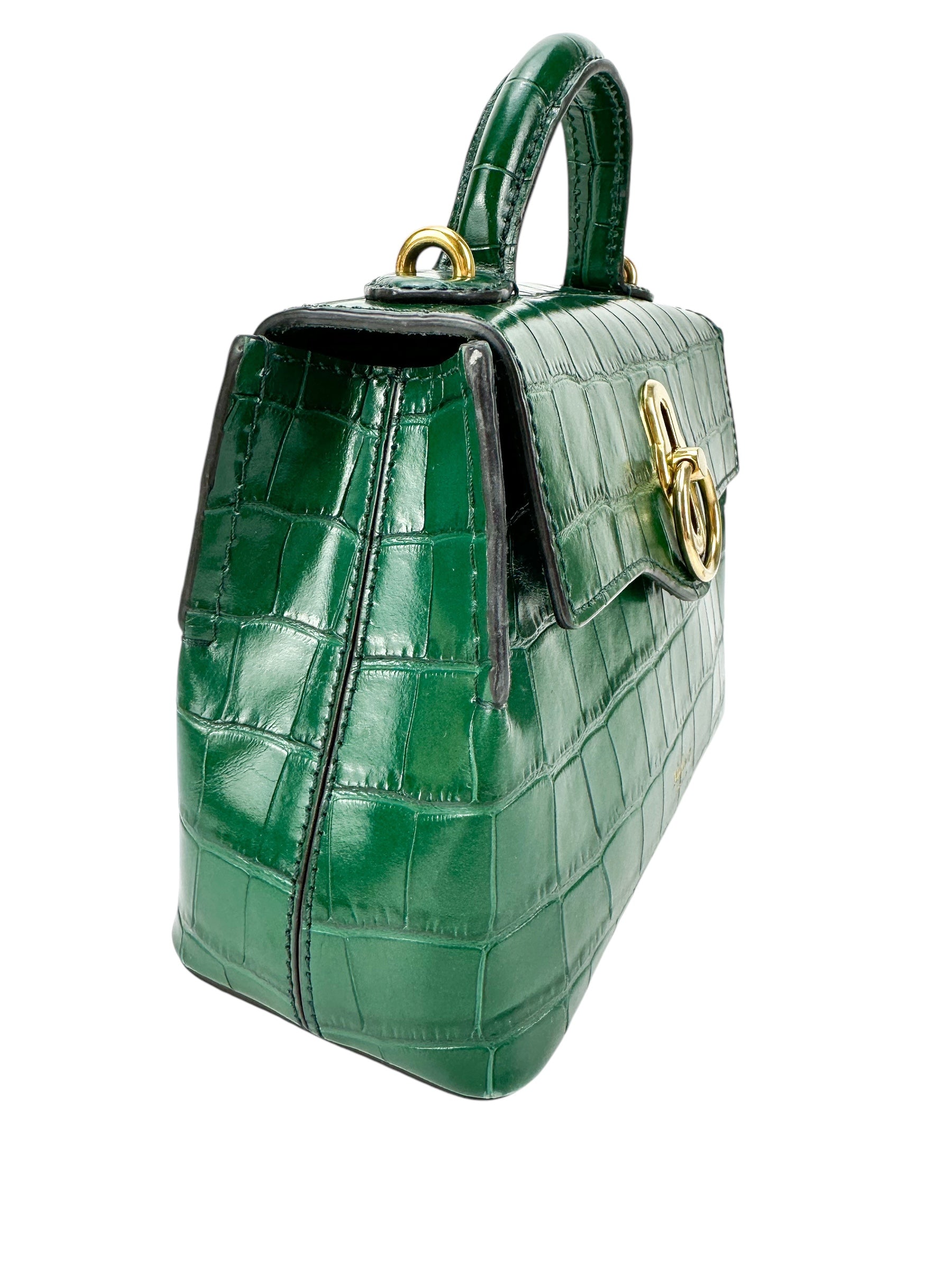 Mulberry Green Croc Embossed Leather Seaton Top Handle Bag