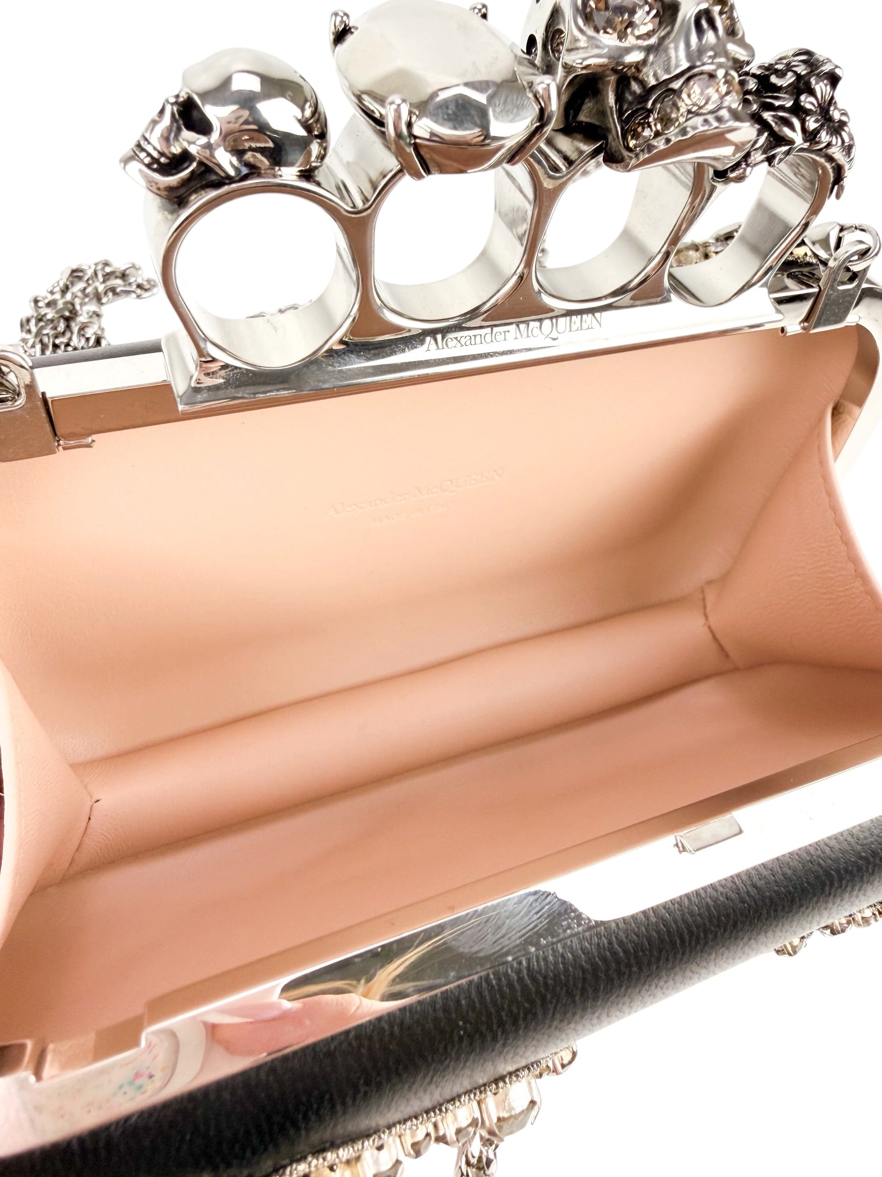 Alexander McQueen Black Leather Crystal Embellished Knuckleduster Clutch