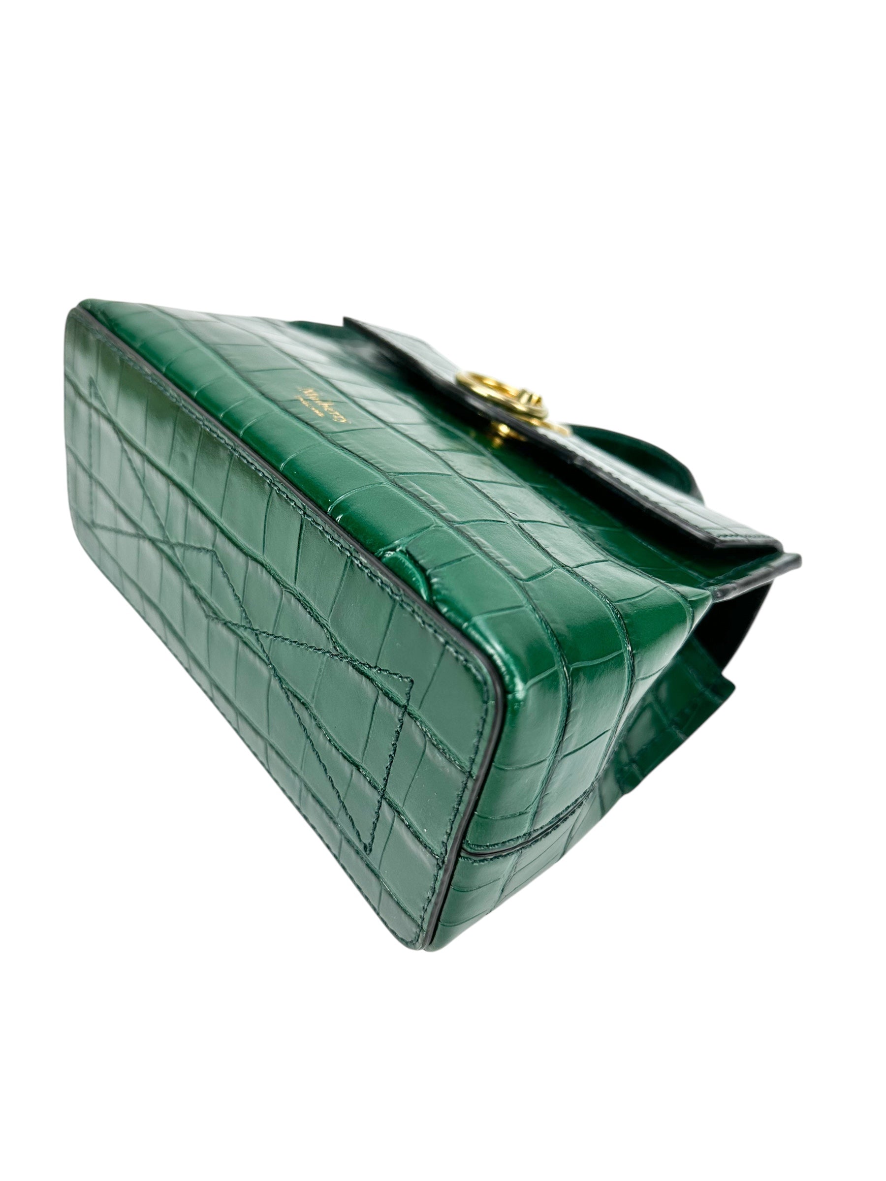Mulberry Green Croc Embossed Leather Seaton Top Handle Bag