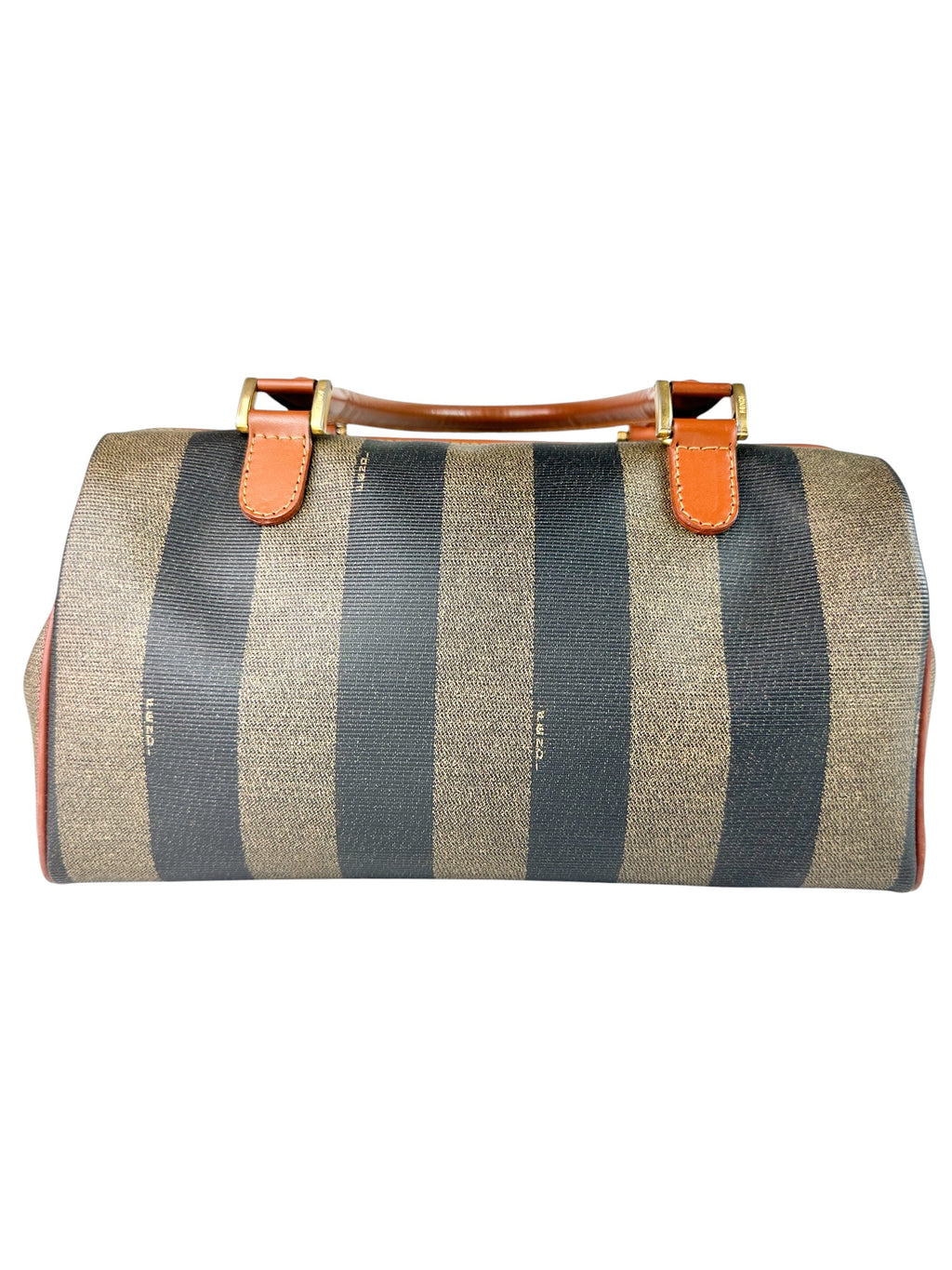 Fendi Brown and Black Canvas Pequin Boston Bag