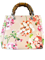 Gucci Floral Leather Bamboo Top Handle Bag