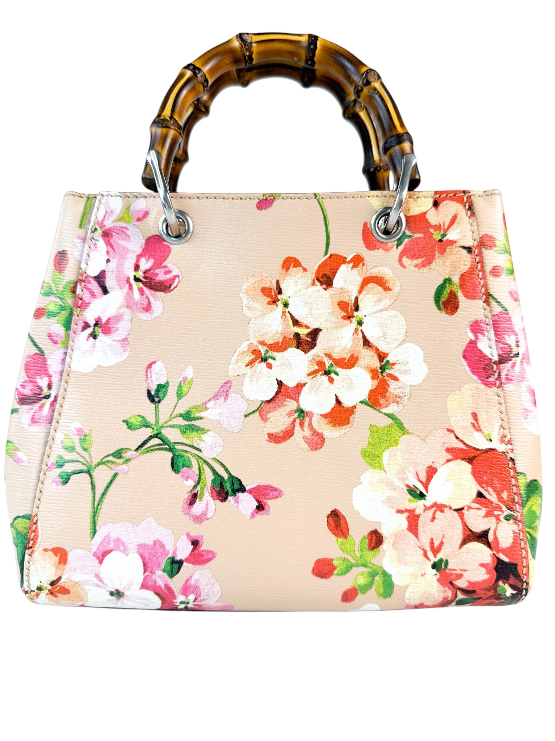 Gucci Floral Leather Bamboo Top Handle Bag