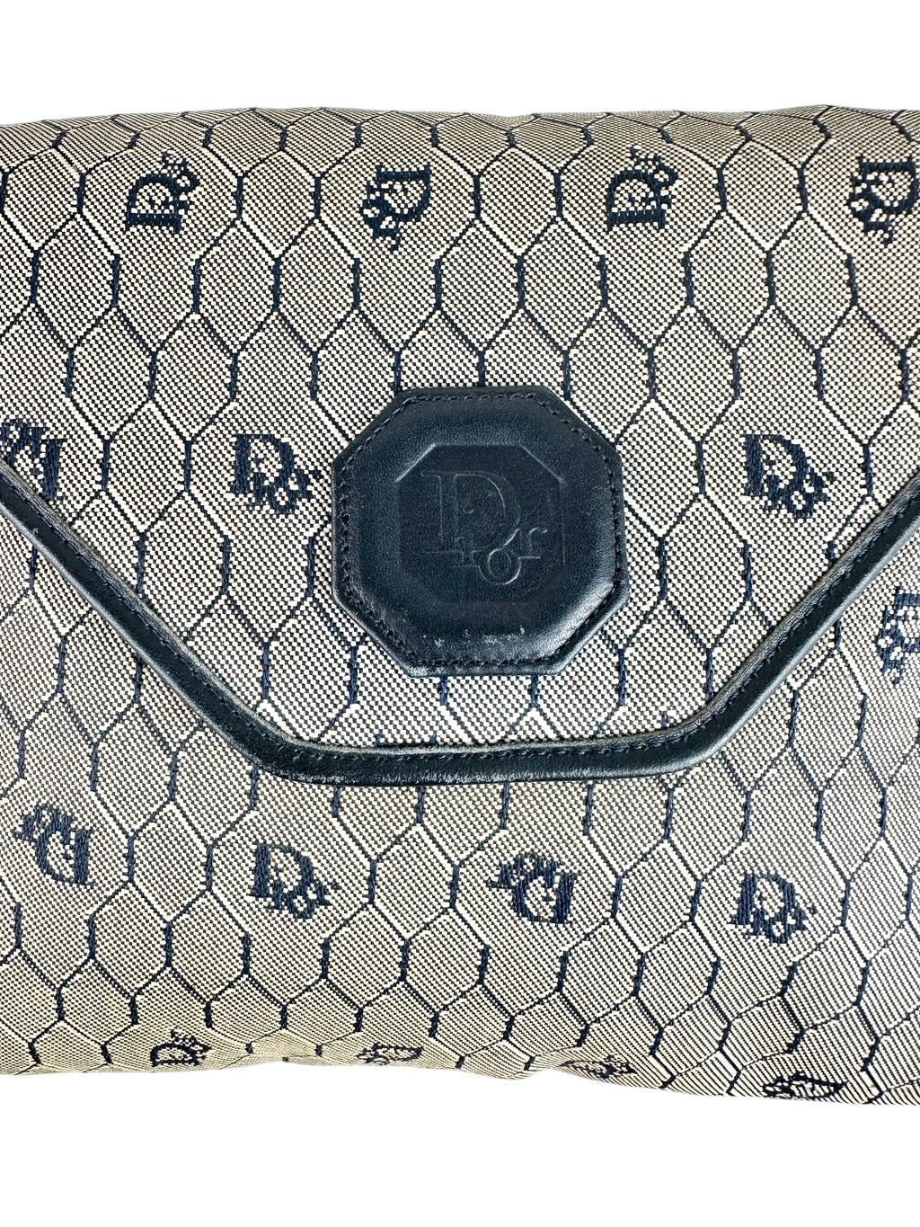 Dior Beige Navy Blue Honeycomb Canvas Shoulder Bag