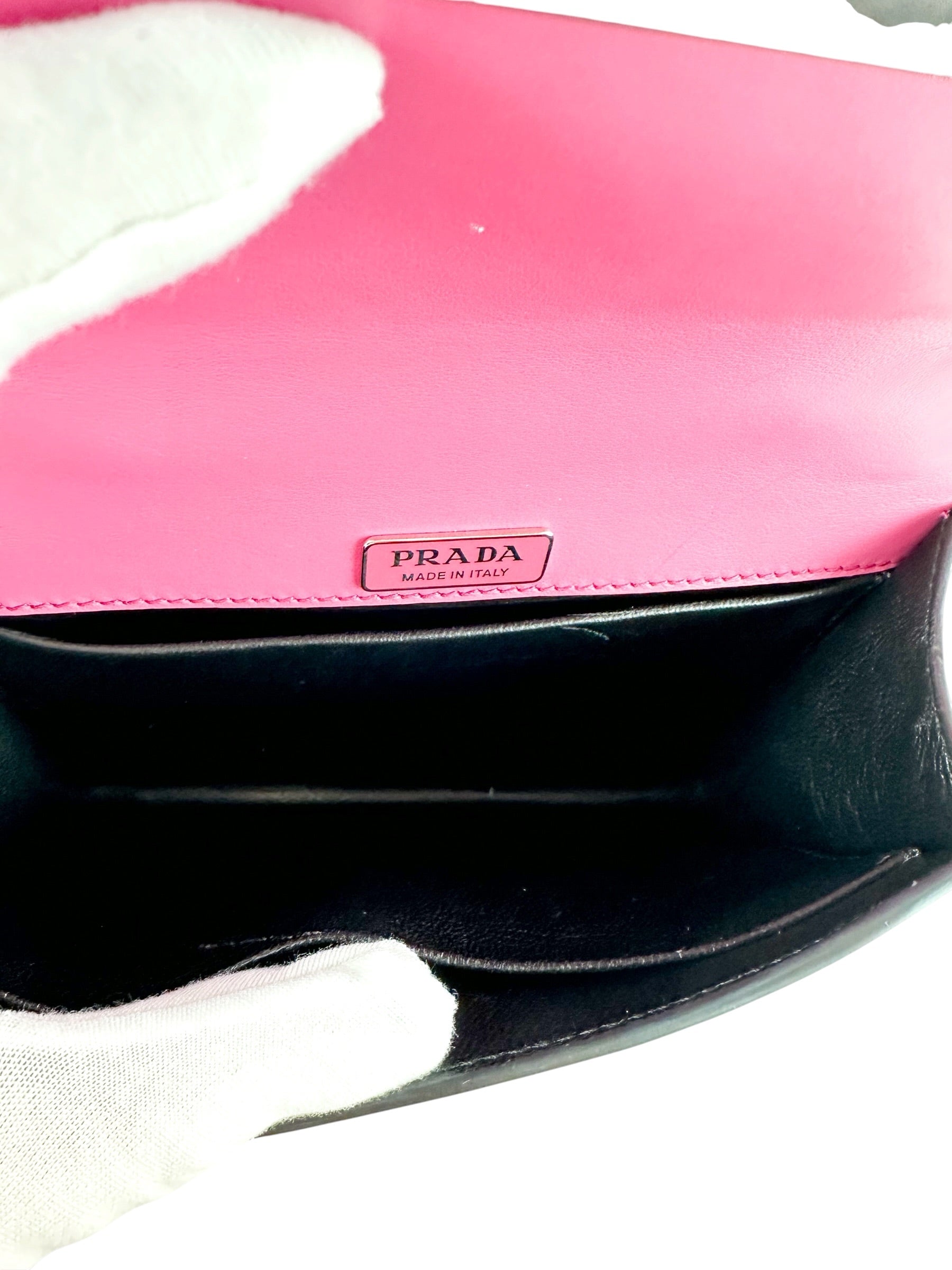 Prada Pink And Black Saffiano Leather Studded City Bag