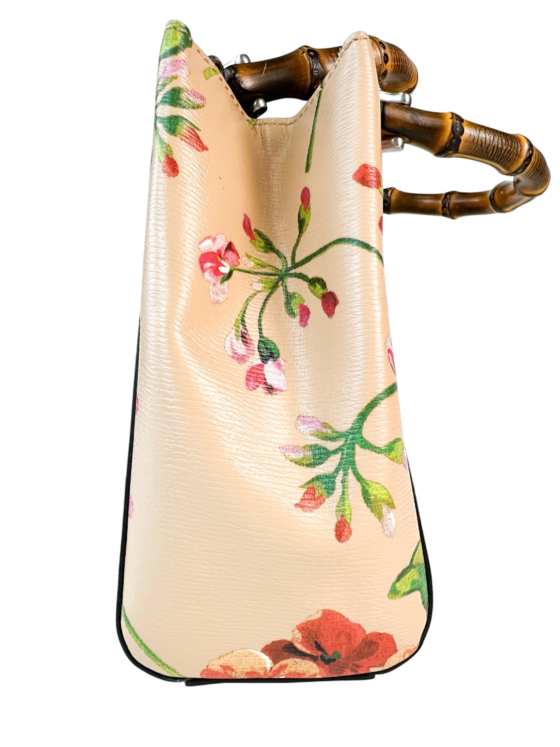 Gucci Floral Leather Bamboo Top Handle Bag